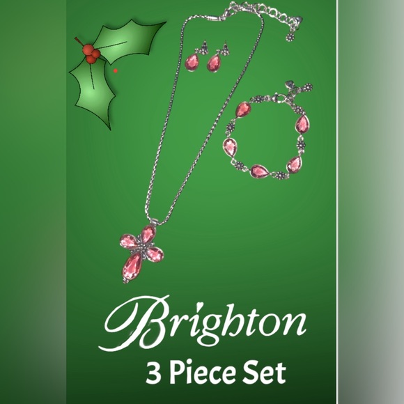 BRIGHTON 3 PIECE SET -LaVie Iridescent Pink Crystal Cross w/ Earrings & Bracelet - Picture 15 of 15
